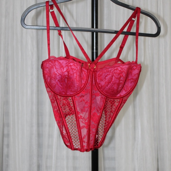 Adore Me. Red Lace Corset Bustier with Strappy Detail.  Sz. 34DD - Picture 1 of 7